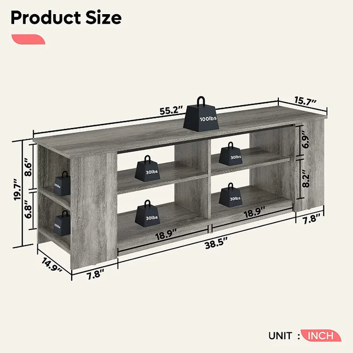 Bestier 55 inch TV Stand Media 3-Tier Console Table with 8 Separate Adjustable Storage Units Grey living room furniture