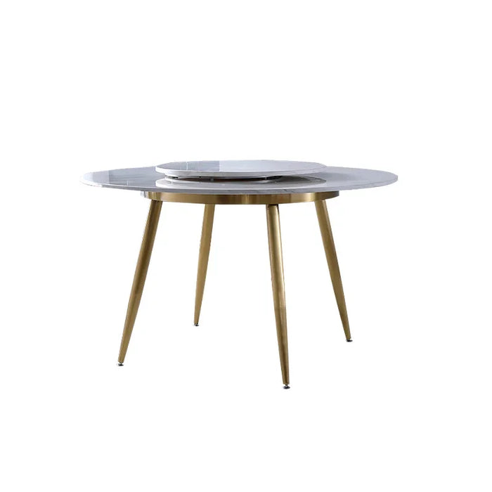 Marble round dining table and chair combination simple modern small family light luxury stainless steel 6-person dining table No