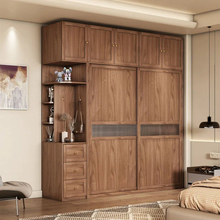 Wood Multifunction Wardrobe Modern Hanging Storage Drawers Shelf Wardrobe Sliding Doors Display Placard De Vetement Furnitures