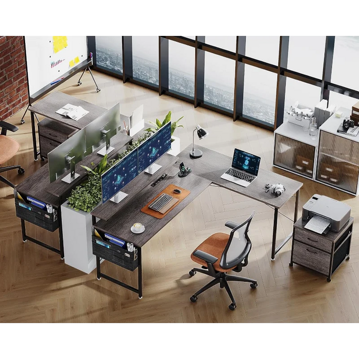 AODK L Shaped Computer Desk, 55" Office Desk with File Cabinet, Power Outlet and Adjustable Monitor Stand, Executive Home Office