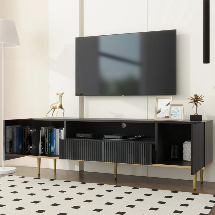 Modern TV Stand for 70+ Inch TV, Entertainment Center TV Media Console Table, with Shelf, 2 Drawers and 2 Cabinets