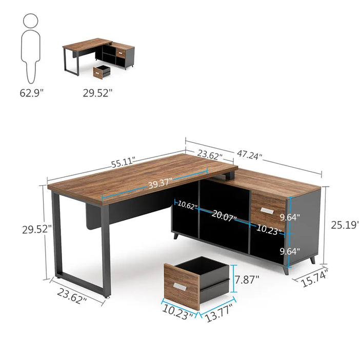 Tribesigns L Shaped Desk with File Drawer, 55 Inch Executive Office Desk with Cabinet Storage Shelves, L Shaped Computer Deske