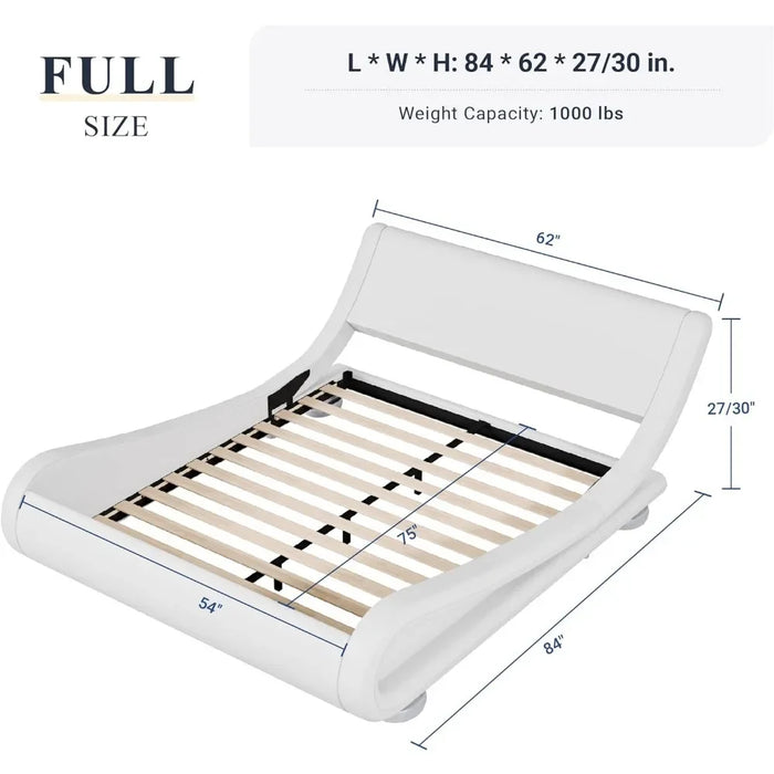 Bed FrameFull-size Bed Frame with ergonomic and adjustable headboard, understated modern padded platform sled design