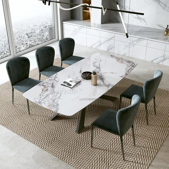 High-End Custom Natural Marble 1.6m Rectangular Table Set With 6 Chairs For Dinner Classic Design Popular Nordic Furniture