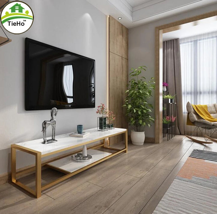 Modern Luxury Marble TV Furniture TV Cabinet TV Stand 2 Layer Storage Tables Living Room Furniture Gold Iron Small Apartment