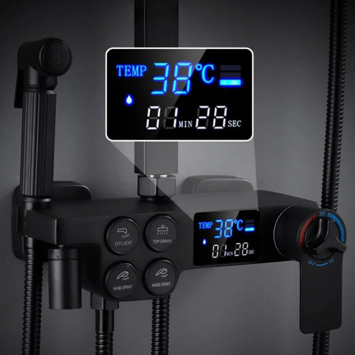 Hot Cold Shower Set Bathroom Smart Digital Thermostatic  System Bathtub SPA Rainfall Bath Tap Wall Mount Full Kit Faucets