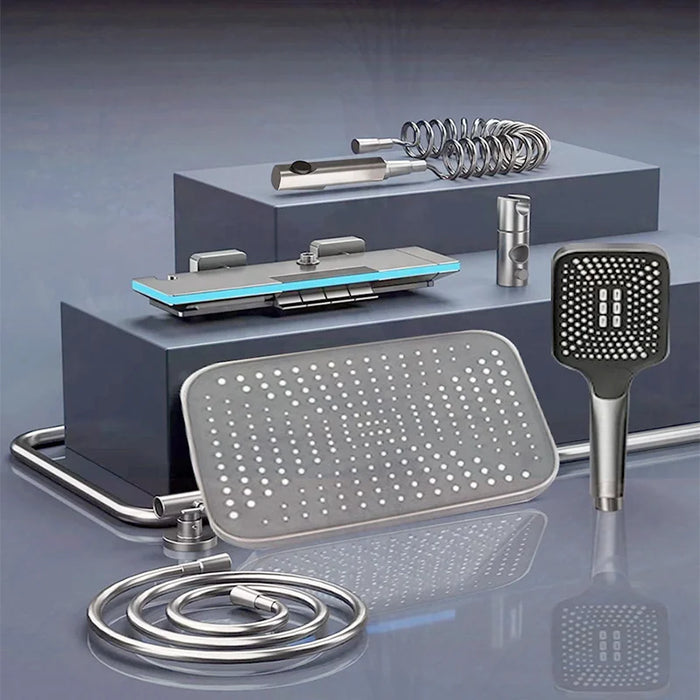 NEW Atmosphere Lamp Bathroom Gray Shower System Full Set Wall Mounted Bathtub Digital Display Shower Set with Bidet Faucet suit