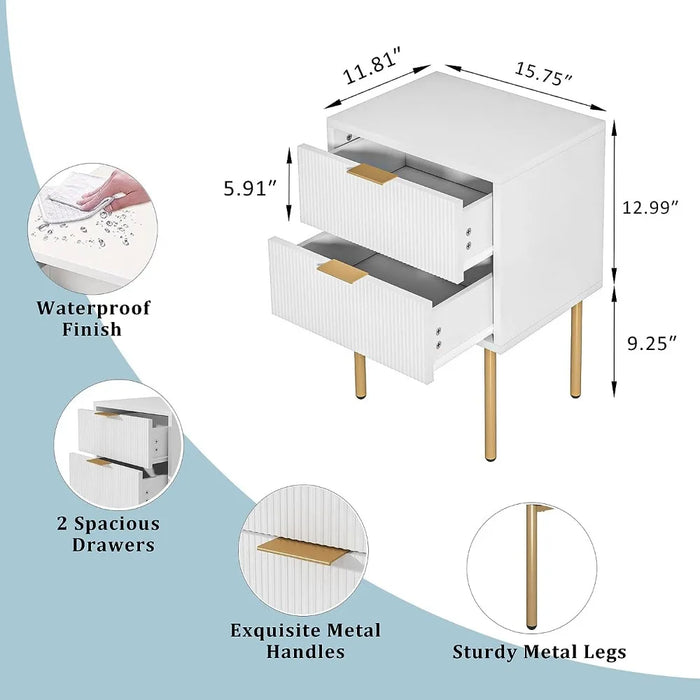 2023 Nightstand,Mid-Century Modern Bedside Table with 2 Storage Drawer,Small Gold Frame Side End Table for Bedroom,Living Room