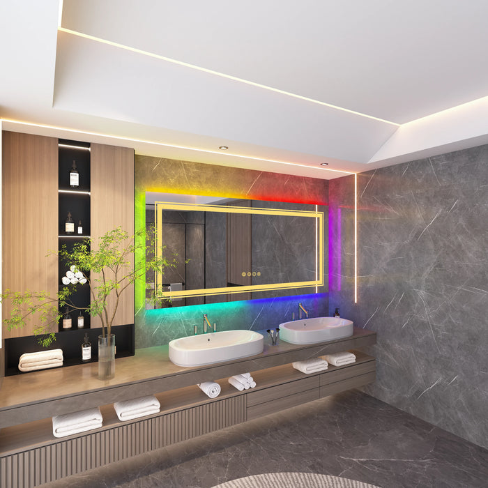 RGB LED Bathroom Mirror, Large Backlit Vanity Mirror with Lights, RGB Lighted Mirror for Wall, Anti- Fog, Dimmable , CRI 90