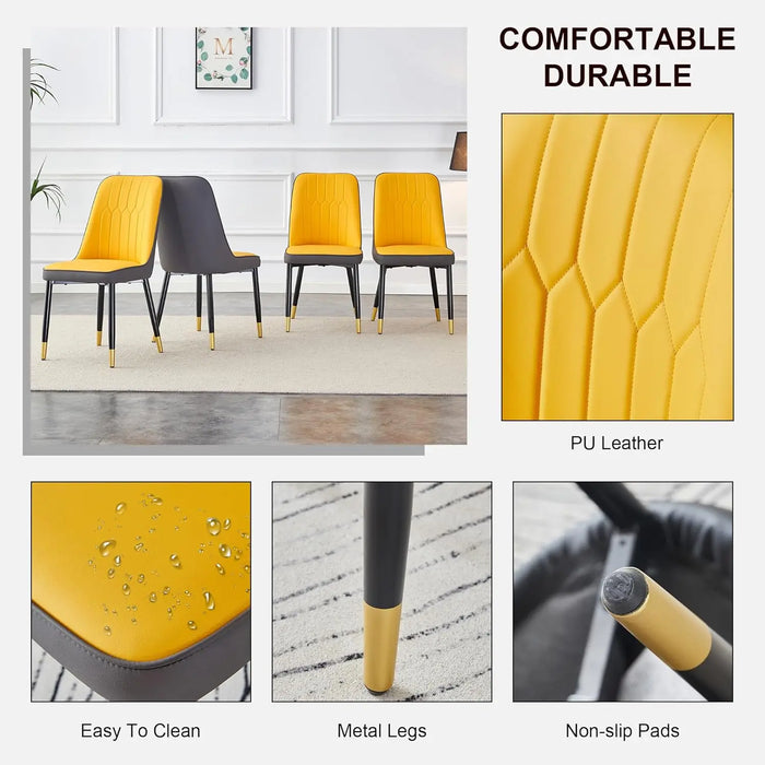 Modern Dining Chairs Set of 2, Faux Leather Dining Room Chairs PU Upholstered Yellow Kitchen Chair