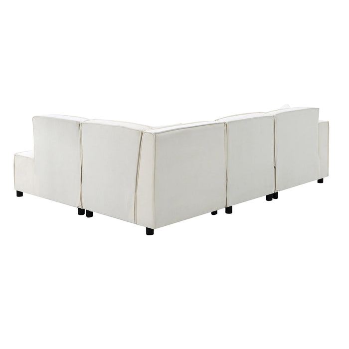 Modern Minimalist Style Sectional Sofa,L-shaped Couch Set with 2 Free Pillows,5-seat Chenille Fabric Couch with Chaise Lounge