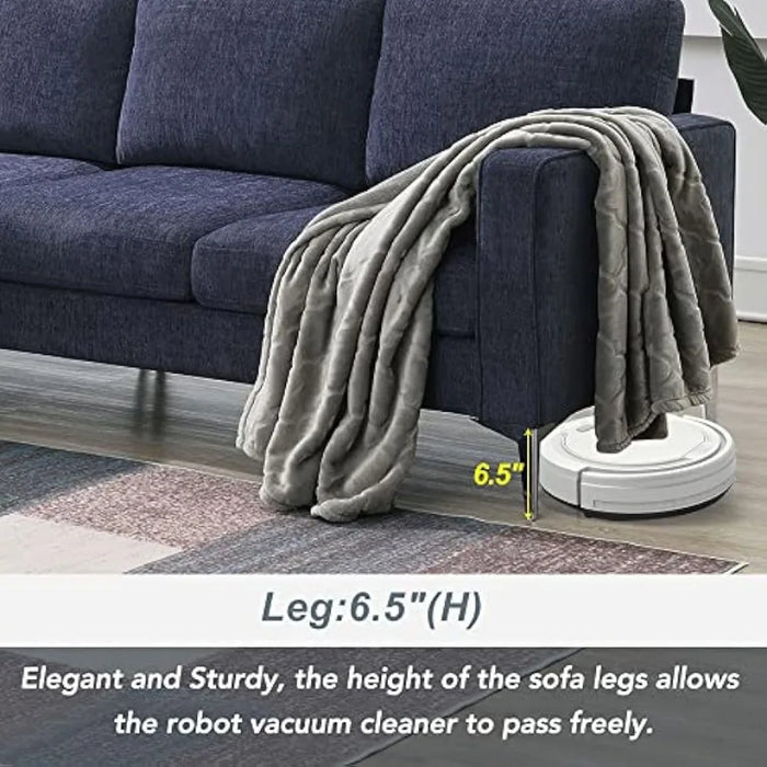 L-shaped sofa 3 seats, 86" convertible with two round pillows, sponge filled, chenille fabric living room, modern sectional sofa