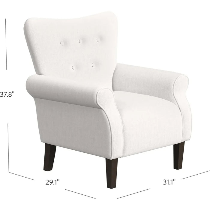Upholstered Rolled Arm Wingback Living Room & Bedroom | Decorative Home Furniture Accent Chair Cream Solid Woven Freight Free