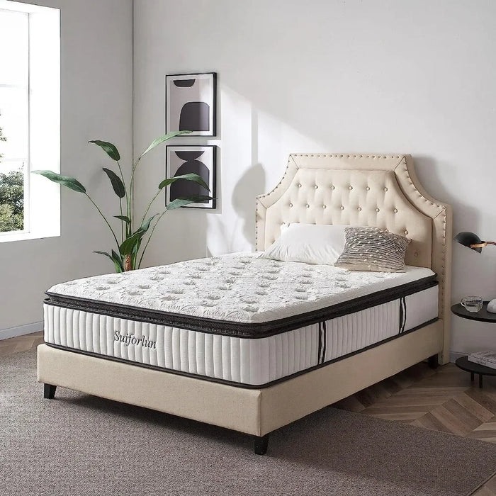 Queen Mattress 12 Inches, Gel Memory Foam Hybrid Mattress for Back Pain Relief, Wrap Coil Inner Spring, Medium Firmness