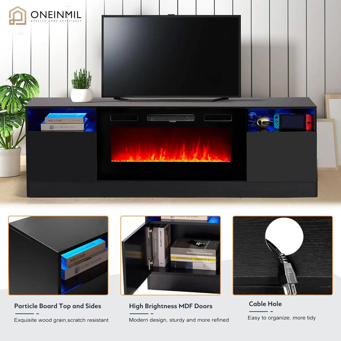 oneinmil Fireplace TV Stand with 36" Electric Fireplace, LED Light Entertainment Center, Modern Wood Texture Entertainment