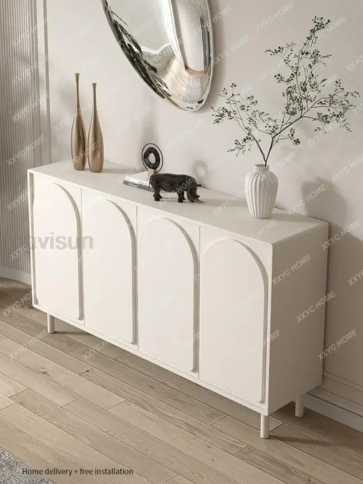 White Cabinet For Hallway 2 Door And 4 Layers Solid Wood Frame Shoe Cabinet Minimalist Style Entrance Closet Modern Sideboard