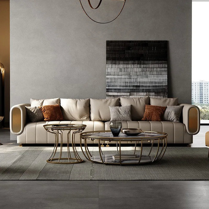 Living room furniture Italian luxury leather sofa head cowhide villa straight leather sofa