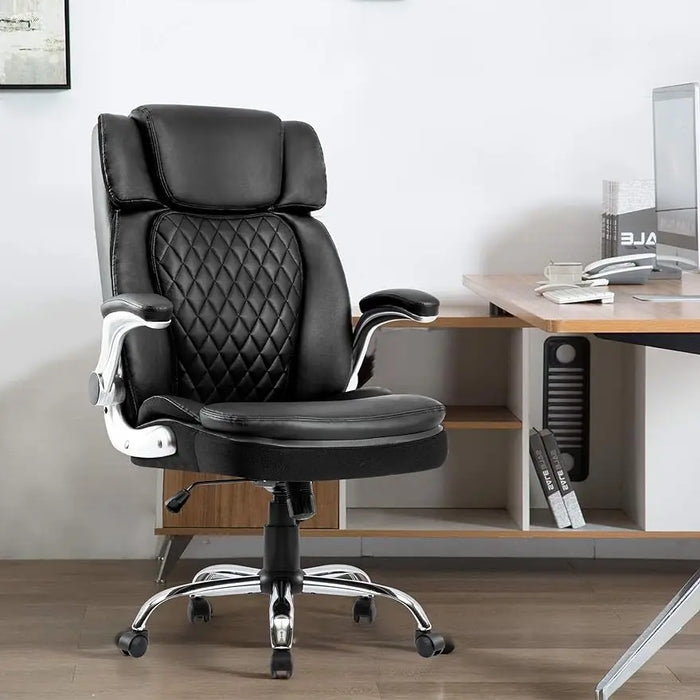 High Back Office Chair with Adjustable Arms, PU Leather Computer Executive Chairs Big Tall Swivel Ergonomic Adjustabl