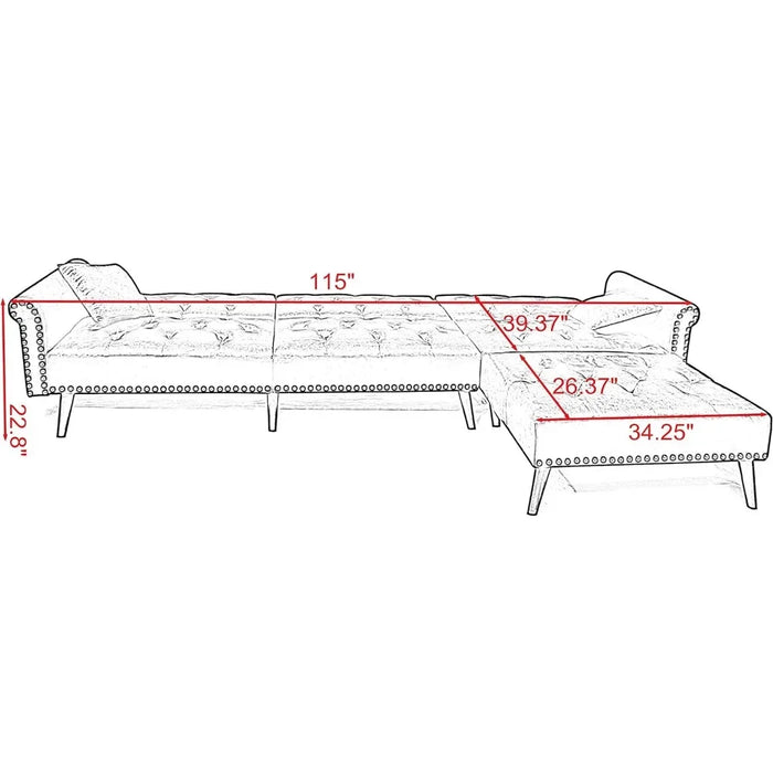 Velvet Convertible Sleeper Puffs Sofa Living Room Sofas Button Tufted Sectional Futon Sofa Bed Black Air Single Modern Furniture