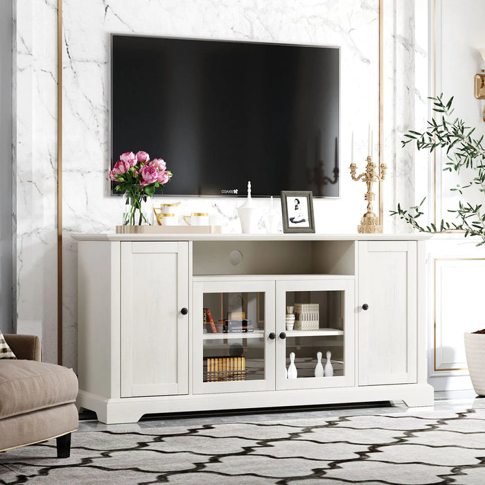 TV Stand for TV up to 65in with 2 Tempered Glass Doors Adjustable Panels Open Style Cabinet, Sideboard