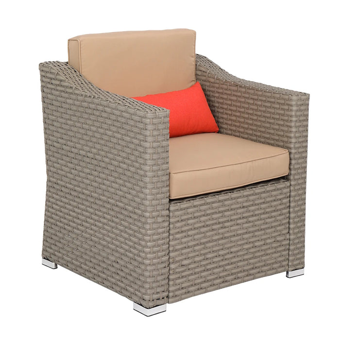 5Pcs Patio Furniture Suit Include 2 Double Contiguous Single Sofa 2 Pedals 1 Double Coffee Table Wide Rattan Gray[US-Stock]