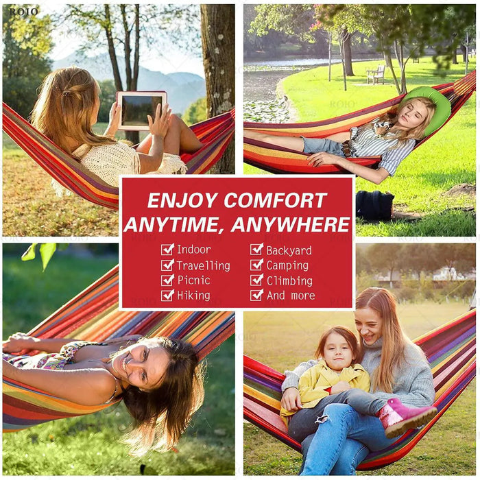 Camping Hammock Portable Hammock Striped Canvas Single Double Hammock Travel Hanging Bed Camping Accessories Outdoor Hammock