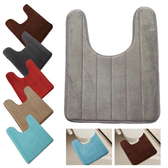 U-Shaped Toilet Mat Floor Mats Solid Winter Warm Coral Fleece Carpet Bathroom Anti-slip Mat Water Absorbent Rugs Bath Mats
