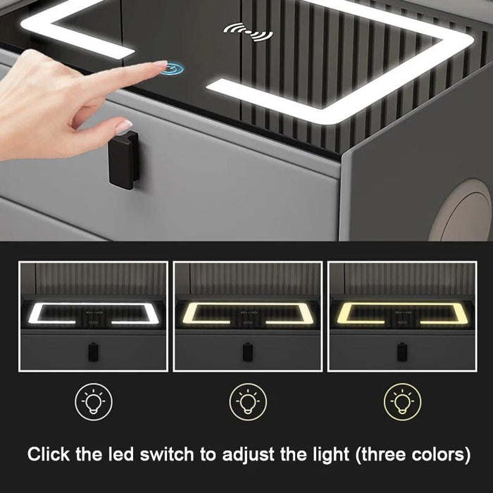 All Solid Wood Smart Bedside Table Simple USB LED Nightstand Modern Bedroom Mini Locker Furniture Bedroom Glass Cabinet