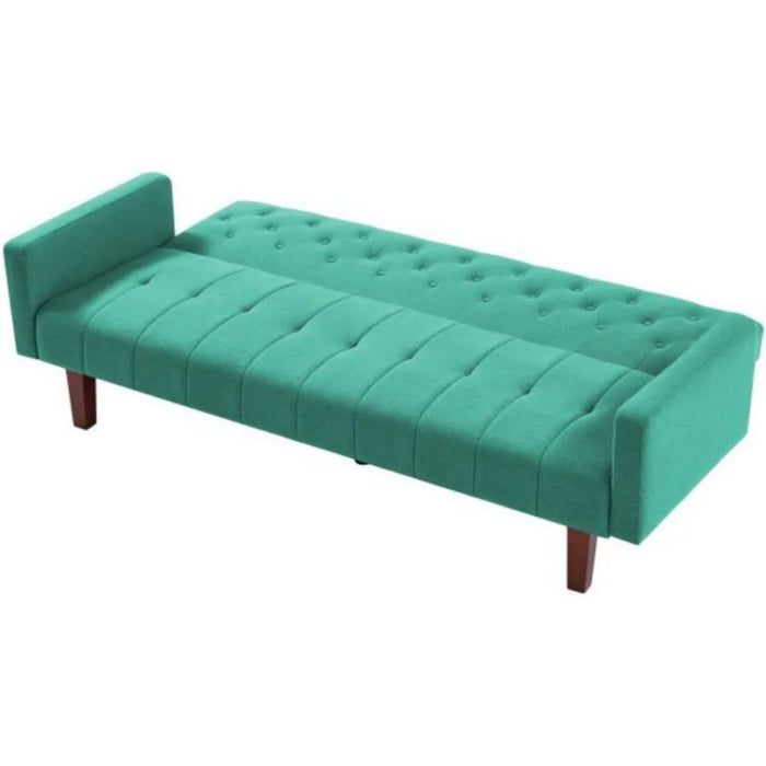 Green Tufted Back Sofa Bed Convertible Sleeper Futon With Tapered Wood Legs for Living Room Apartment Lounge Folding Lazy Double