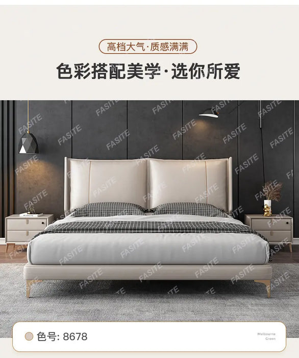Leather bed luxury master bedroom double bed Italian minimalist atmosphere soft bag wedding bed 1.8m bed