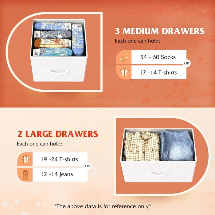 WLIVE Dresser for Bedroom with 5 Drawers, Wide Chest of Drawers, Storage Organization Unit with Fabric Bins for Closet