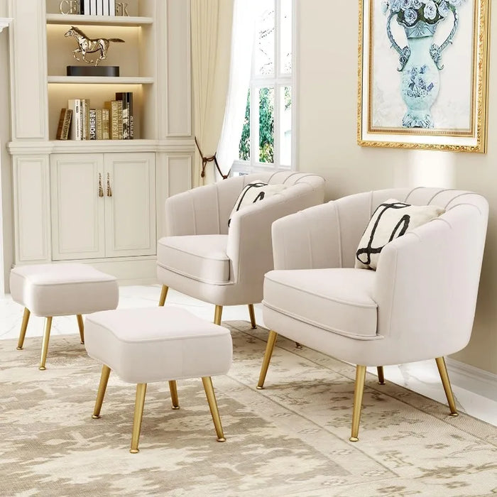 Andeworld Velvet Accent Chair with Ottoman, Upholstered Modern Single Sofa Side Chair,Comfy Barrel Club Living Room Armchair w