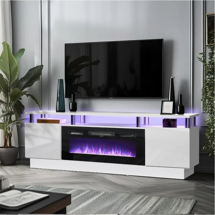 Fireplace TV Stand with 36" Electric Fireplace,Entertainment Center with LED Light,2 Tier TV Console Stand for TVs Up to 80"