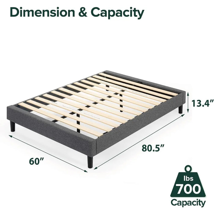 Bedroom furniture upholstered platform bed frame, wooden slats support, no need for a box spring, grey, queen size bed