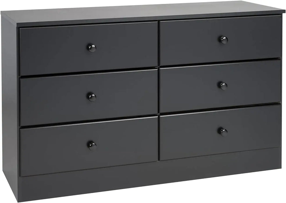 6 Drawer Double Dresser For Bedroom, 16" D x 47.25" W x 28.25" H, Black