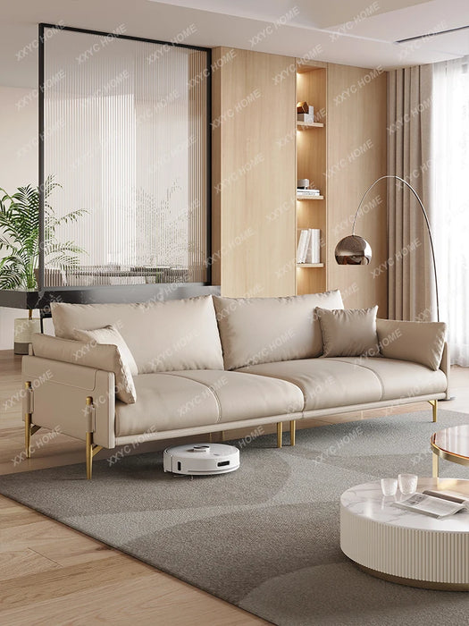 Leather Sofa Small Apartment Living Room Minimalist First Layer Cowhide Straight Seat Sofa Combination