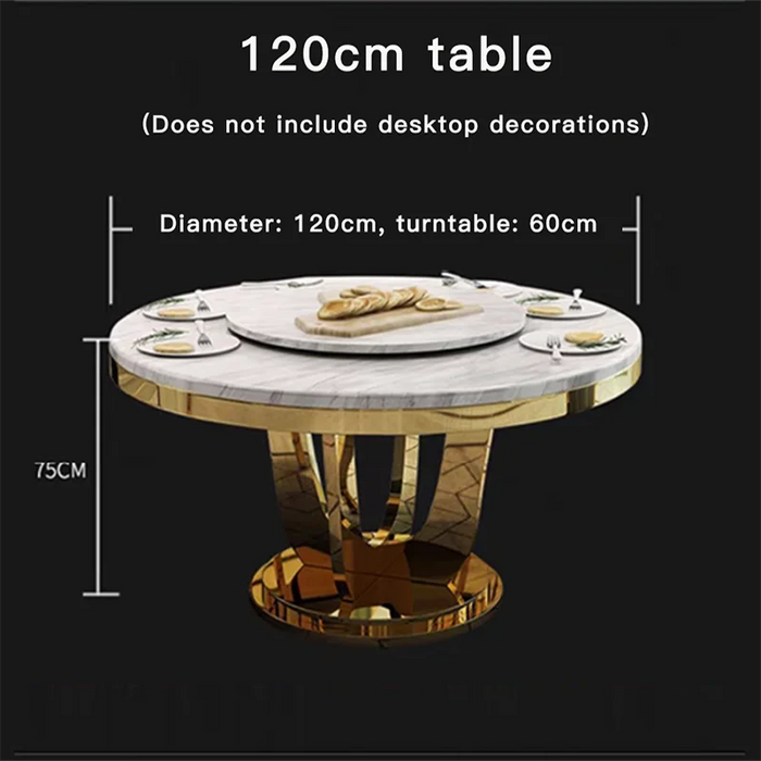 Table With Turntable For Large Villa Restaurant Marble Round Dining Table Set 6 Chairs Stainless Steel Frame Mesa Home Furniture