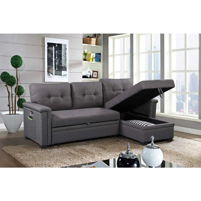 Dark Gray Convertible Sofa Bed Velvet Upholstered Reversible Corner 3 Person Couch Living Room Sofa Set Furniture Apartment Home
