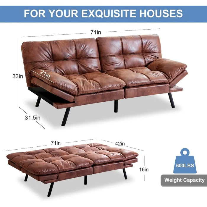 Convertible Futon Sofa Bed Couch Memory Foam Futon Couch Bed Modern Futon Sleeper Leather Sofa Couch Folding