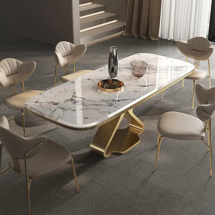 Luxury Dining Table With Beautiful Textured Glossy Desktop High-End Furniture For Kitchen Creative Rectangle Table And Chairs