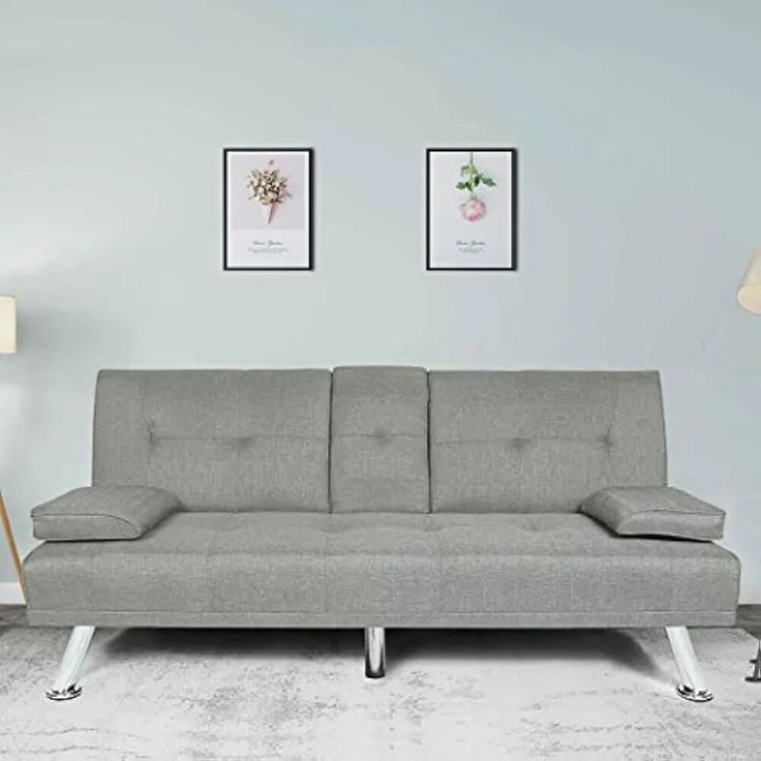 Modern Sofa Convertible Sleeper Couch Bed For Living Room Apartment Small Space Furniture Sets With 2 Cup Holders Metal Legs