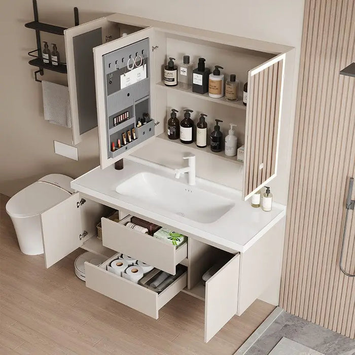 Light Luxury Wall Mounted Bathroom Cabinet With Smart Little Bear Mirror Bathroom Floor Vanity Sink Cabinet Bathroom Furniture