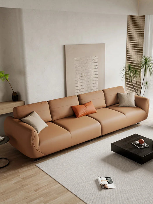 Luxurious Italian light luxury leather sofa head layer cowhide straight row large apartment living room modern minimalist three-