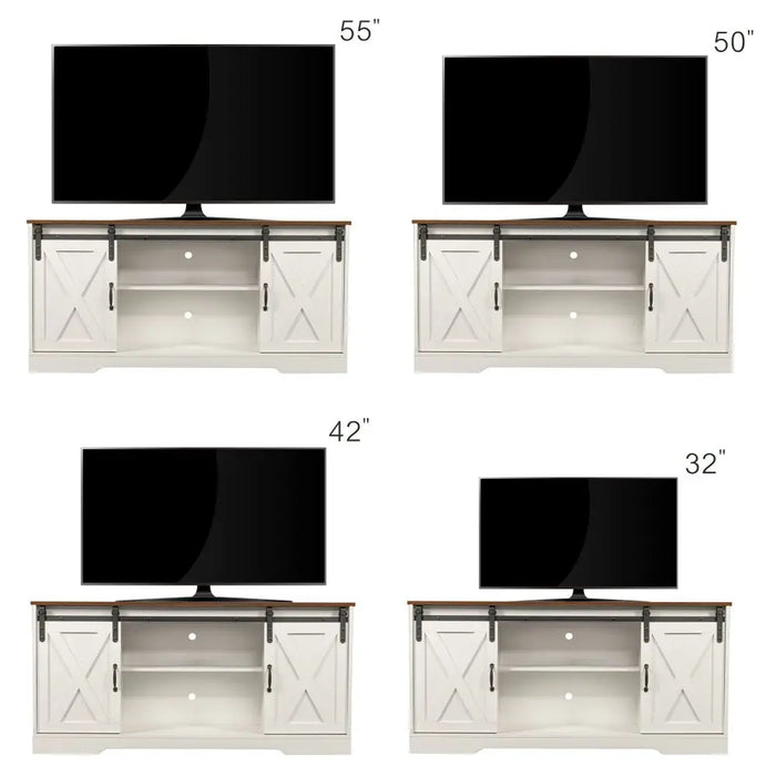 TV Stand Sliding Barn Door Modern&Farmhouse Wood Entertainment Center, Storage Cabinet Table Living Room with Adjustable Shelves