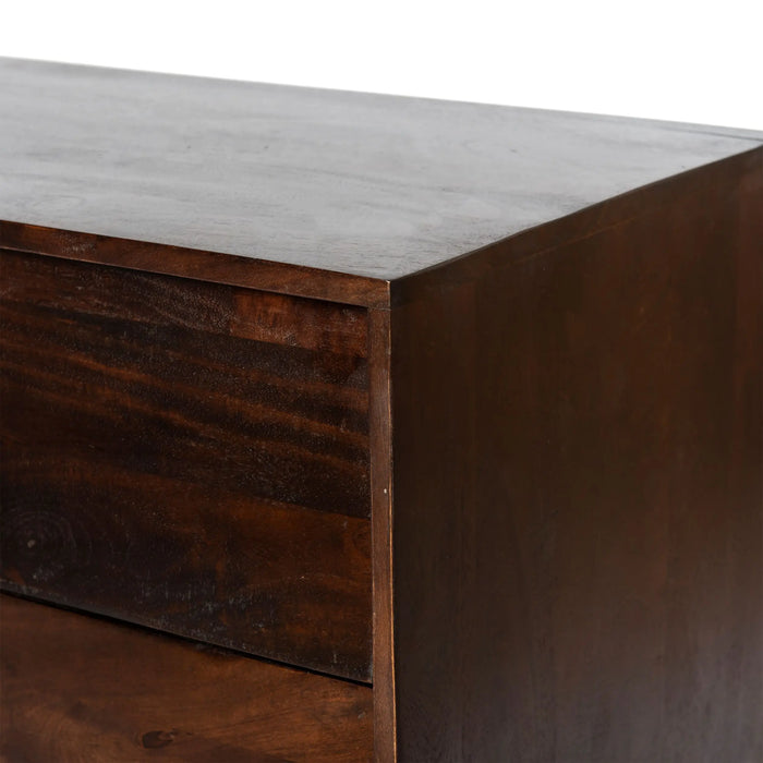 64 Inch TV Cabinet with 4 Drawers and Wooden Frame, Walnut Brown On-Site