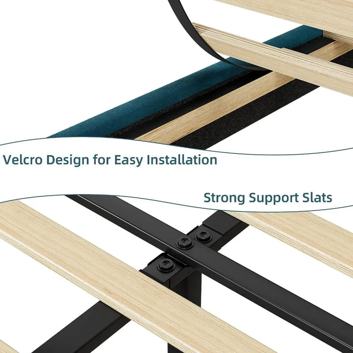 King Size Bed Frame, Platform Bed Frame with Adjustable Headboard, Upholstered Bed Frame King, Wood Slats Support, No Box Spring