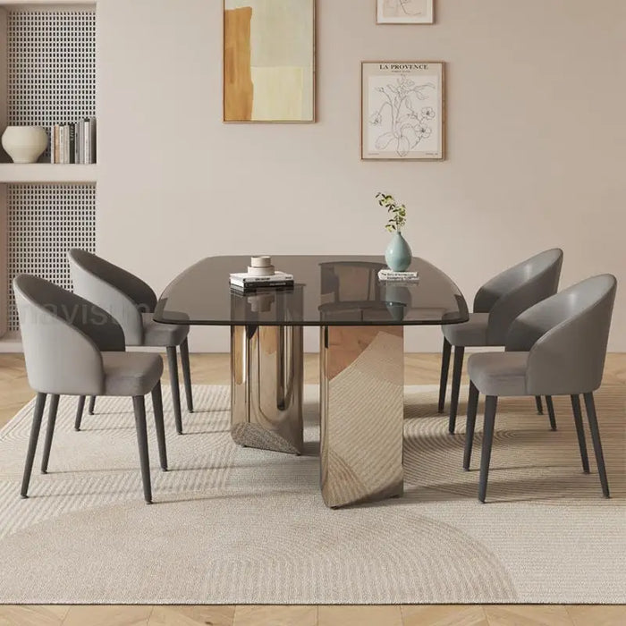 Mobile Minimalist Dining Table 12mm Thicken Ash Glass Tabletop Stainless Steel Legs Console Juegos De Comedor Home Furniture