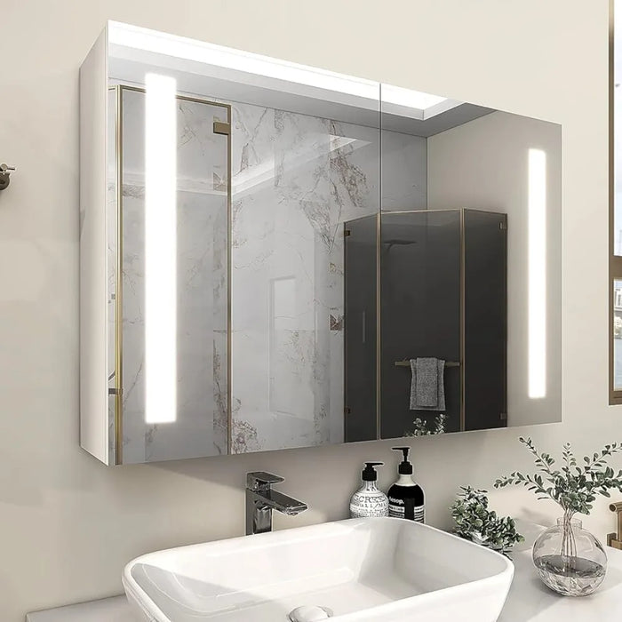 Led Mirror Bathroom Mirrors Aluminum Bathroom Cabinet With Sensor Switch Double Door Surface Mount Adjustable Shelf Fixture Home
