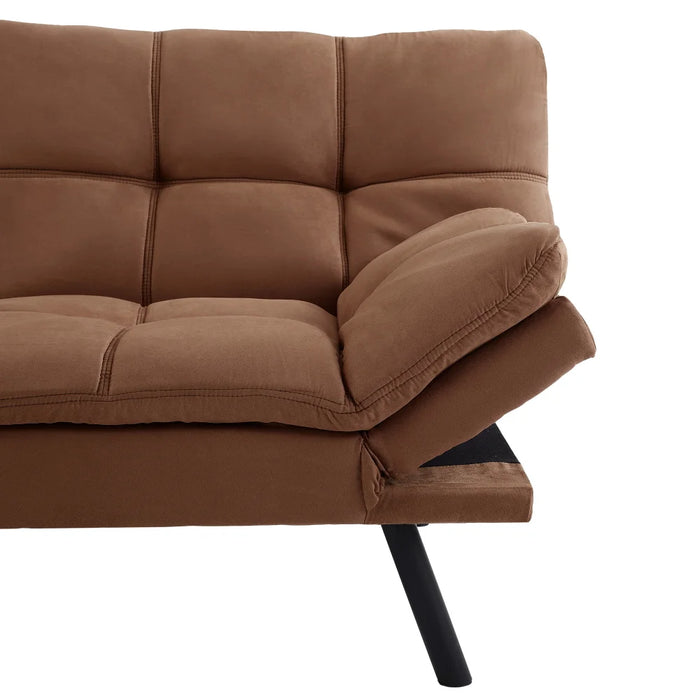2023 New Mainstays Memory Foam Futon, Camel Faux Suede Fabric Camel