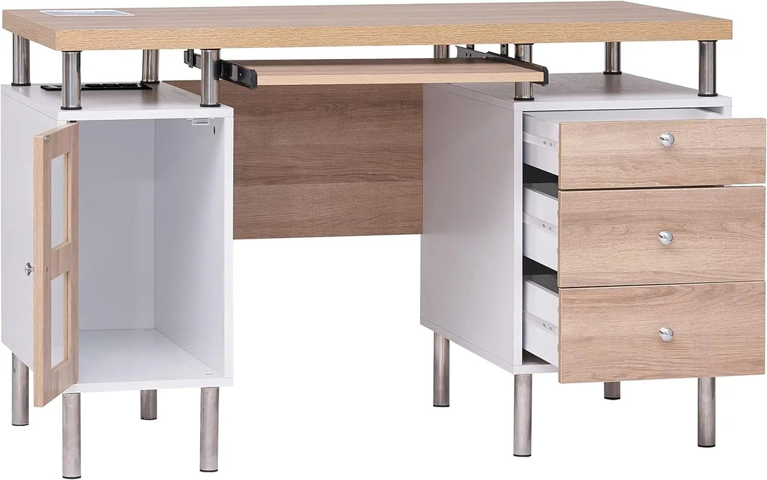Elsy 3-Drawer Contemporary Two-Tone Small Desk with Storage, Computer Table Desk with Drawers for Home, Office Desk with